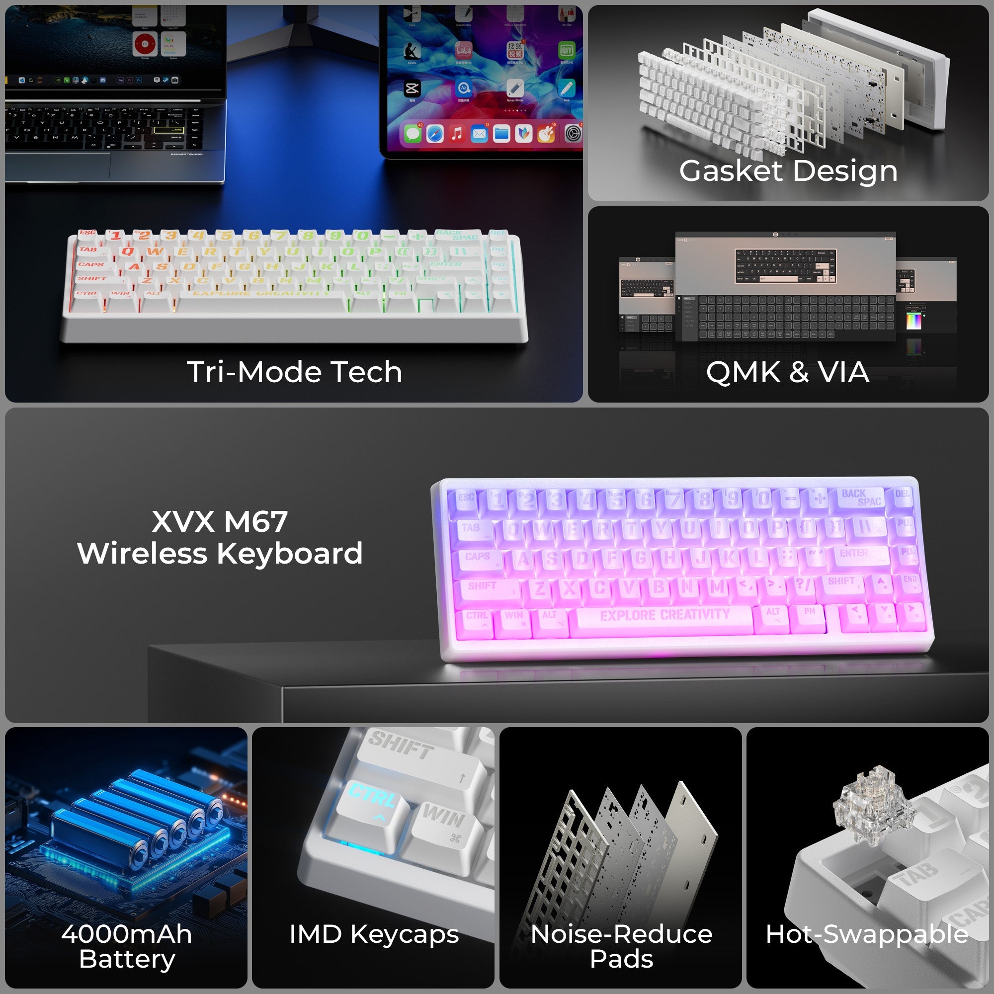 XVX M67 Miami Tri-Mode Mechanical Keyboard With IMD-Tech Keycaps