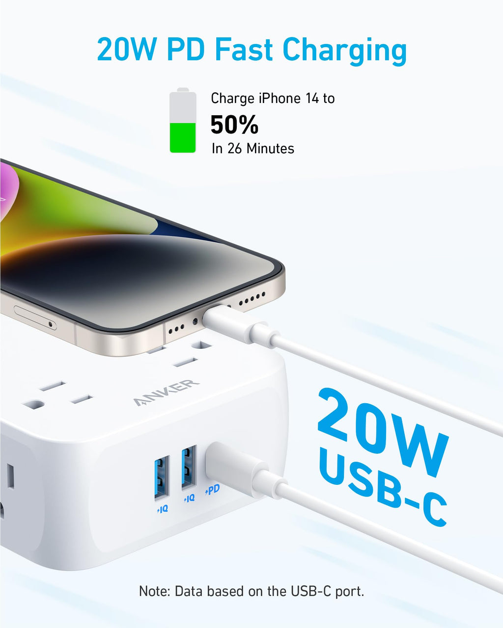 Anker 341 11-in-1 Power Strip: Features 8 AC outlets, 2 USB-A ports, and 1 USB-C port