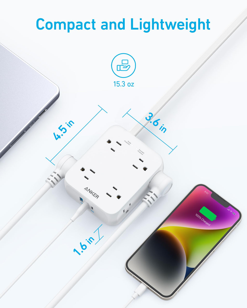 Anker 341 11-in-1 Power Strip: Features 8 AC outlets, 2 USB-A ports, and 1 USB-C port