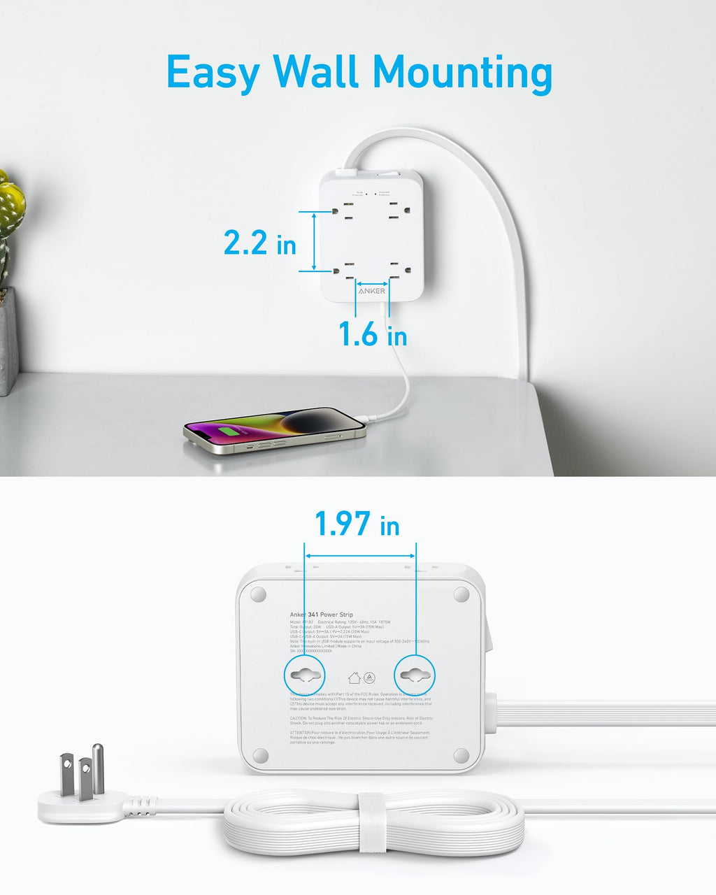 Anker 341 11-in-1 Power Strip: Features 8 AC outlets, 2 USB-A ports, and 1 USB-C port