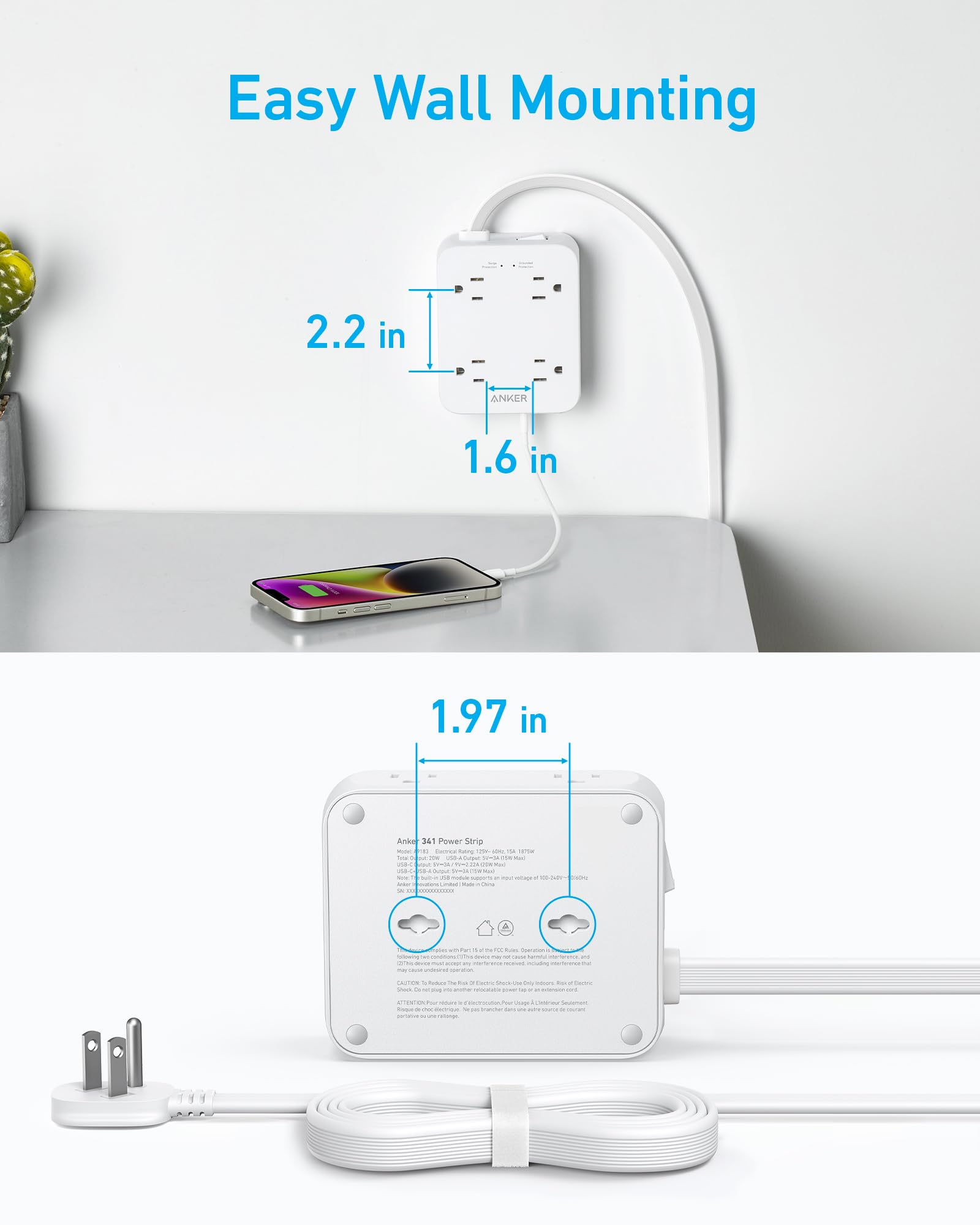 Anker 341 11-in-1 Power Strip: Features 8 AC outlets, 2 USB-A ports, and 1 USB-C port