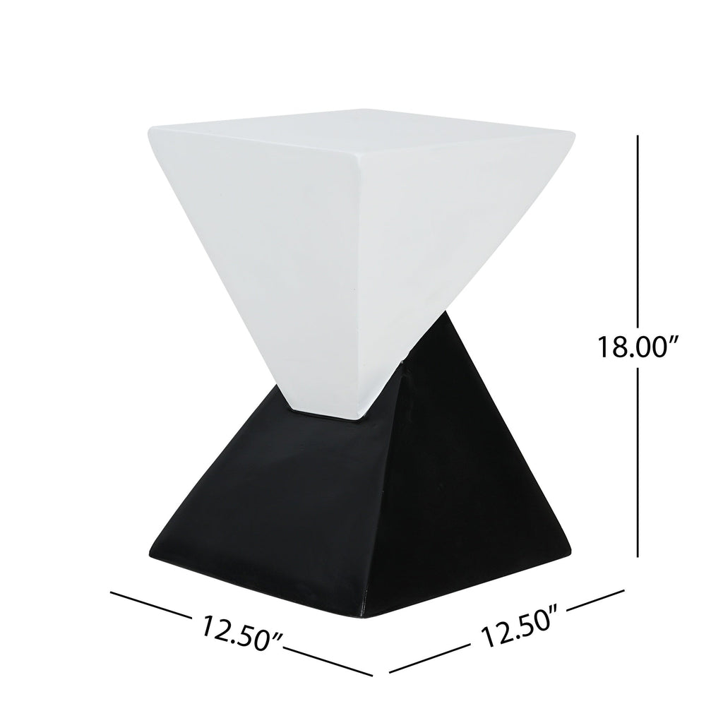Modern Geometric MGO Side Table - Black & White Two Tone Indoor Outdoor End Table for Living Room, Patio, Garden, 18'' H x 12.5'' Base