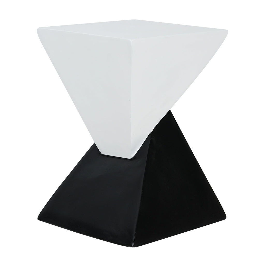 Modern Geometric MGO Side Table - Black & White Two Tone Indoor Outdoor End Table for Living Room, Patio, Garden, 18'' H x 12.5'' Base