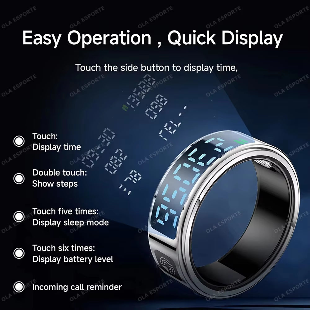 2025 Smart Ring LED Touch Display Screen Gesture Swipe Video Heart Rate Health Monitoring 5ATM Waterproof Smart Rings Men Women