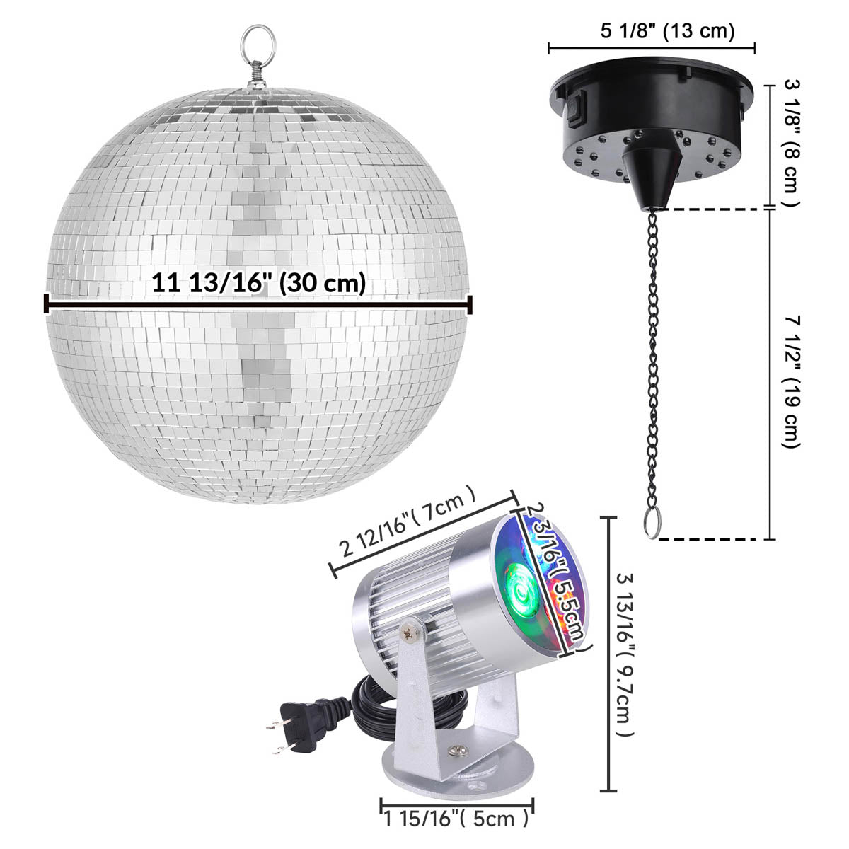 Yescom Shiny Disco Ball with Motor, RGB Light Event Party Decor