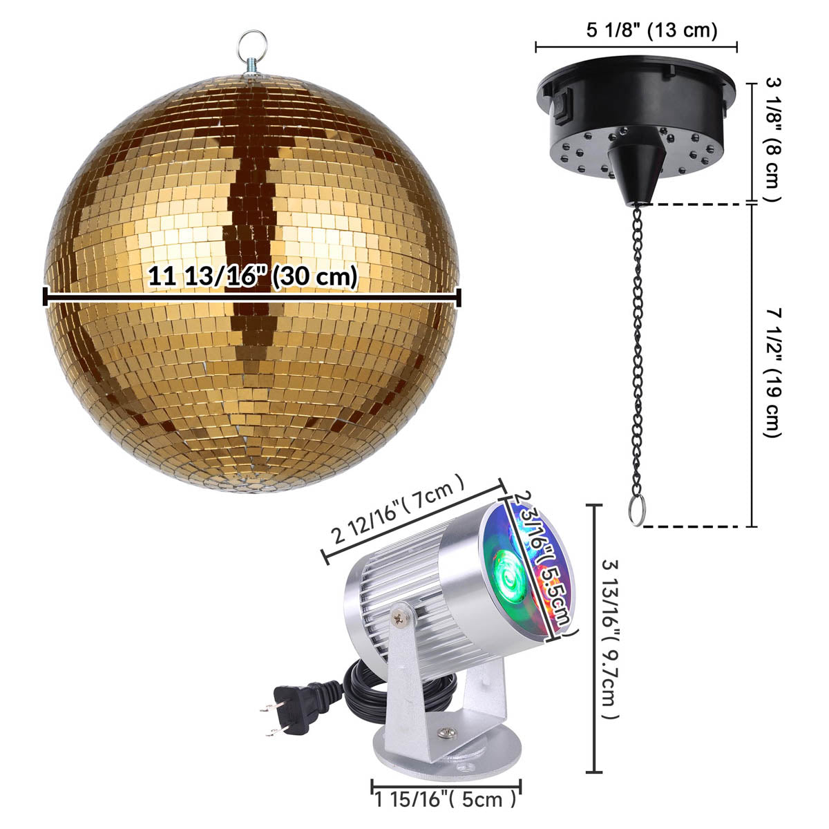 Yescom Shiny Disco Ball with Motor, RGB Light Event Party Decor