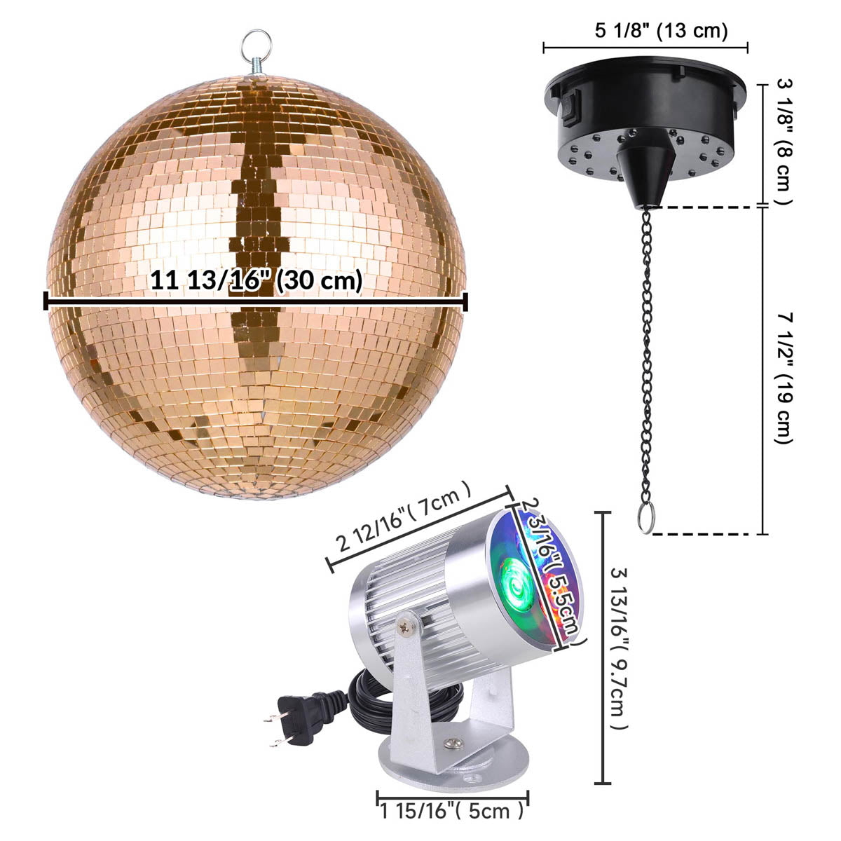Yescom Shiny Disco Ball with Motor, RGB Light Event Party Decor