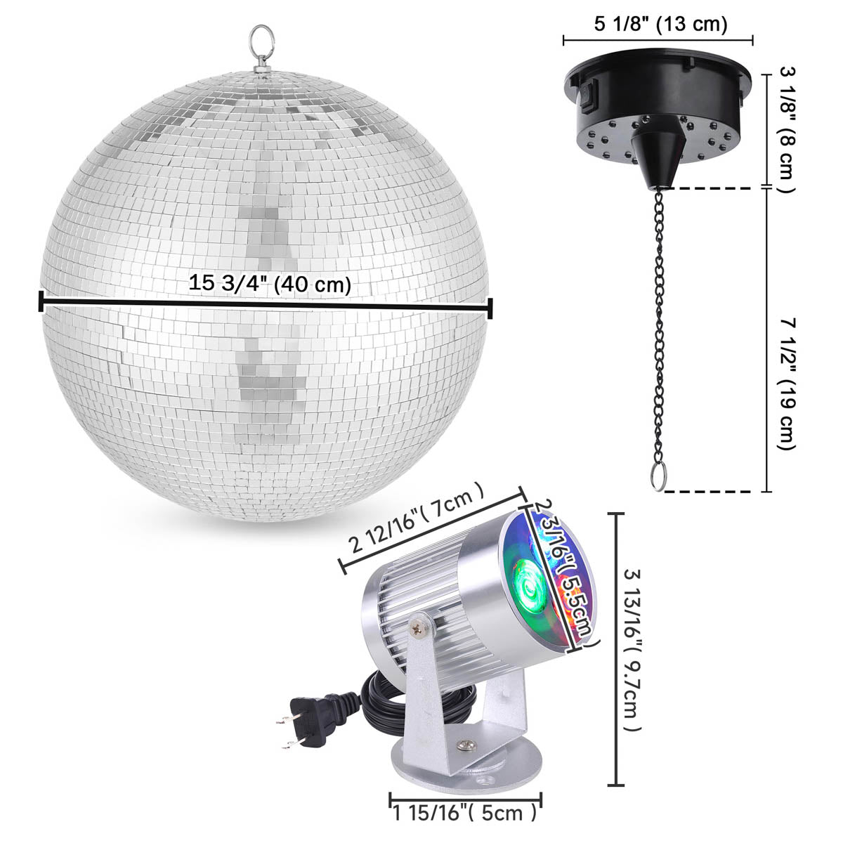 Yescom Shiny Disco Ball with Motor, RGB Light Event Party Decor
