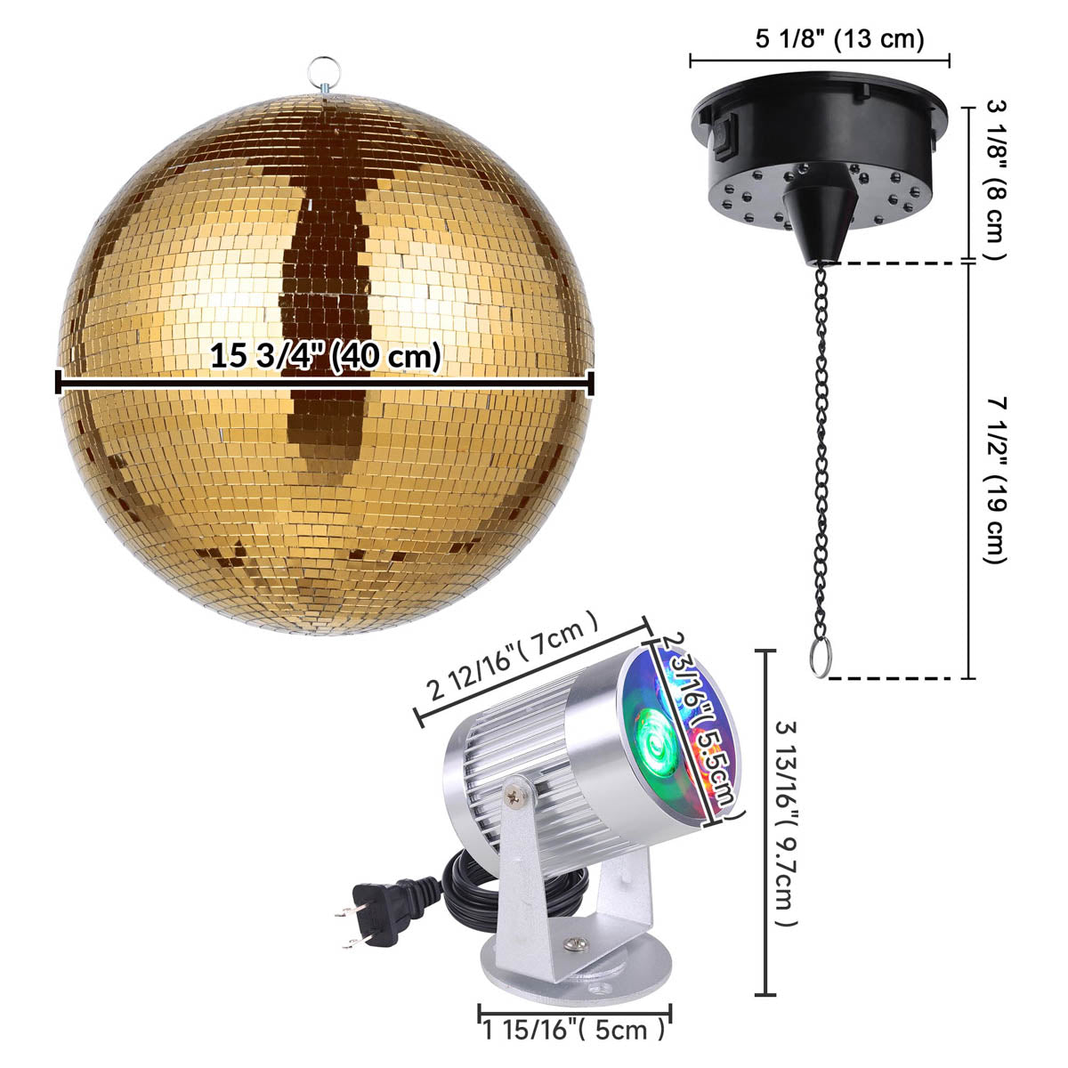 Yescom Shiny Disco Ball with Motor, RGB Light Event Party Decor