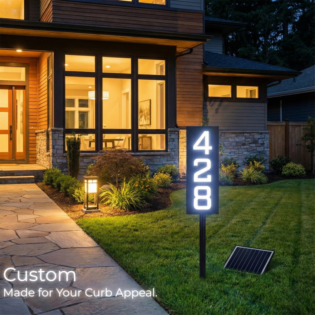Solar Illuminated Staked Metal House Number Sign
