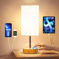 Living Room Study Touch Three-speed Dimming Wood Grain Table Lamp Charging Station