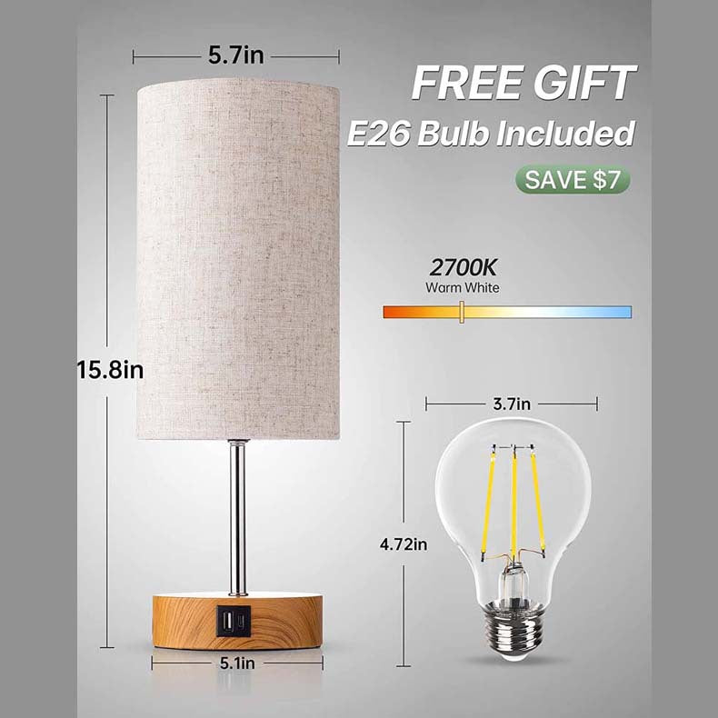 Living Room Study Touch Three-speed Dimming Wood Grain Table Lamp Charging Station