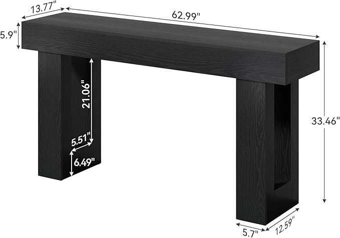 Little Tree 63-Inch Long Console Tables for Entryway, Large Sofa Table Behind Couch, Wooden Entry Foyer Hallway Table, Modern Console Sofa Tables for Living Room, Black