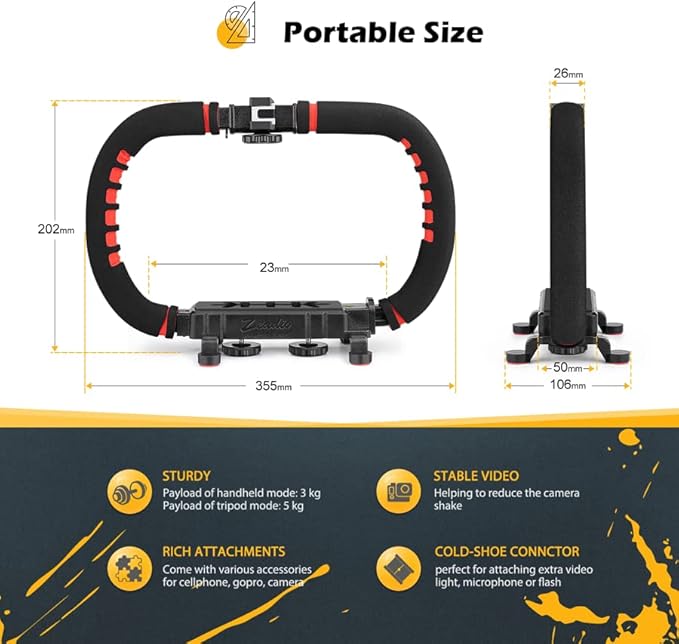 Zeadio Camera Smartphone Stabilizer, Handle Grip Handheld Video Rig, Compatibility with All Camera, Camcorder, Action Camera, DSLR and for All iPhone and Android Smartphones