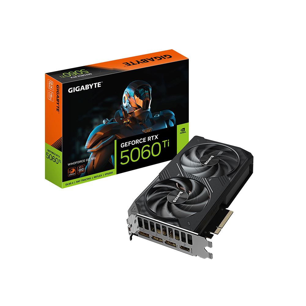 Gigabyte NVIDIA GeForce RTX 5060 Ti Windforce Overclocked Dual Fan 16GB GDDR7 PCIe 5.0 Graphics Card