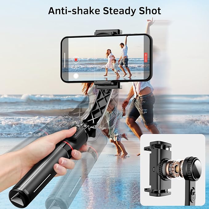 Smartphone Gimbal Stabilizer with Remote, Aluminum Extendable Selfie Stick Tripod, 360° Automatic Rotation, Auto Balance for Live Video Recording, Vlogging, YouTube Compatible with iPhone and Android