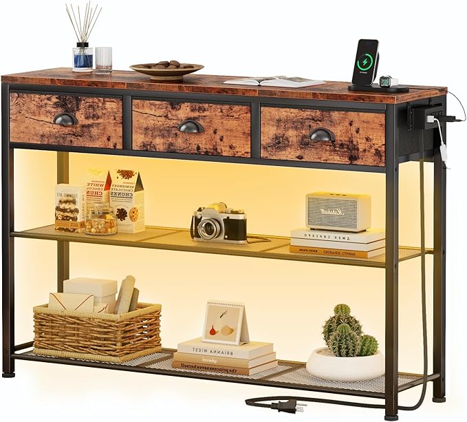 Furologee Console Table with Charging Station 38'' Entryway Table LED