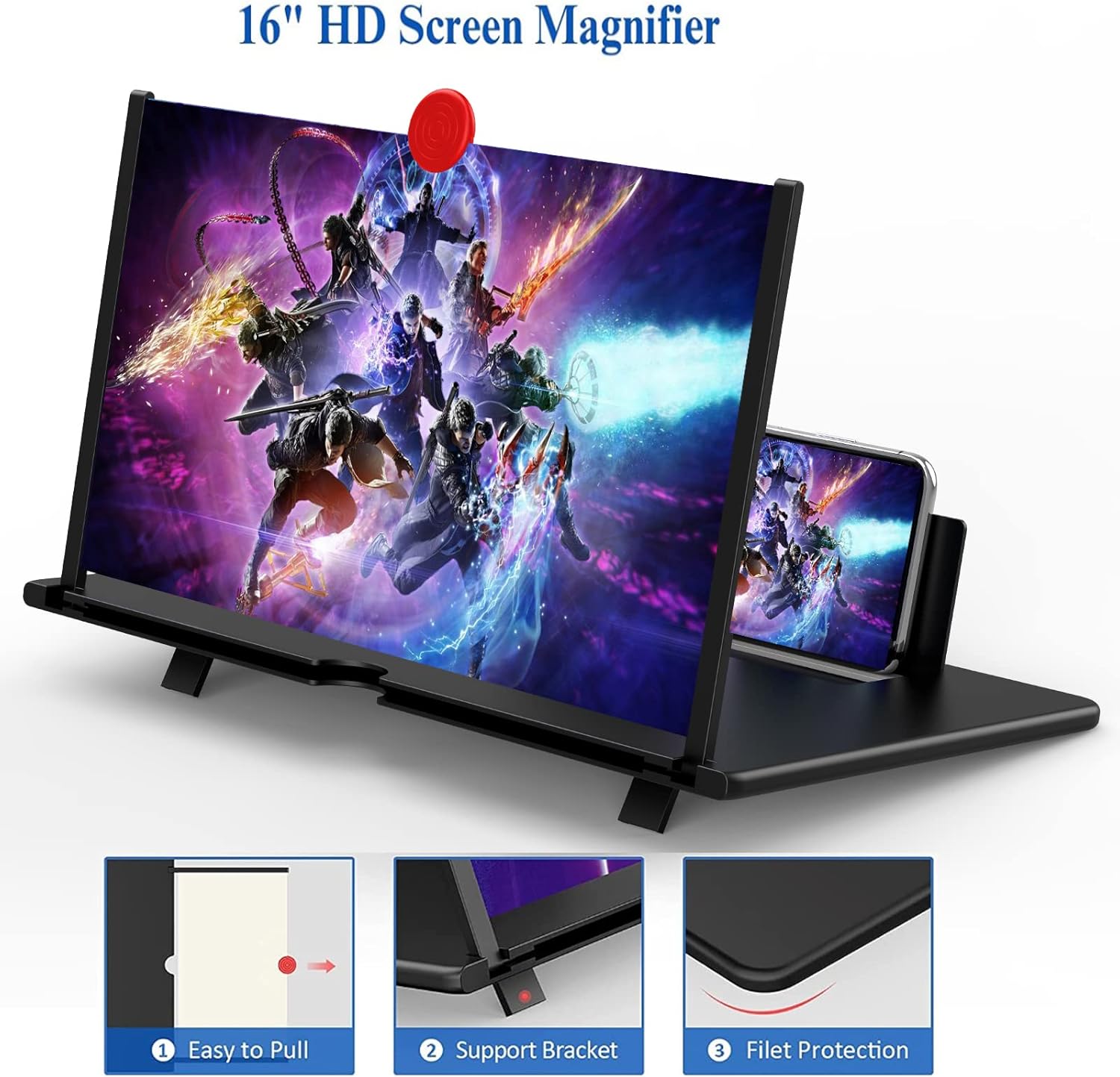 16 Inch Phone Screen Magnifier HD Mobile Screen Amplifier Stand for Movies