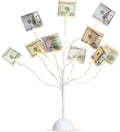 CraftyCrocodile LED Gift Card Tree Holder - Metal Display Stand with 10 Flexible Clips for Photos, Money, Lottery Tickets, Cards & Notes - 25 Warm Lights