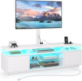 Rolanstar TV Stand with Mount and Power Outlet 51.2", Swivel TV Stand Mount for 32/45/55/60/65/70 inch TVs, Height Adjustable Modern Entertainment Center with Storage & LED Lights, TV Table White