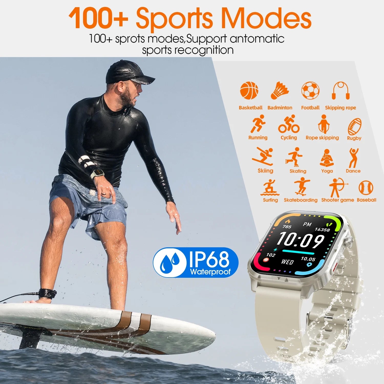 Smart Watch , H5 IP68 Waterproof Smartwatch for Women Men , Smart Watch with Bluetooth Call(Answer/Make Calls), Beige