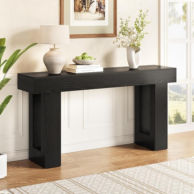 Little Tree 63-Inch Long Console Tables for Entryway, Large Sofa Table Behind Couch, Wooden Entry Foyer Hallway Table, Modern Console Sofa Tables for Living Room, Black