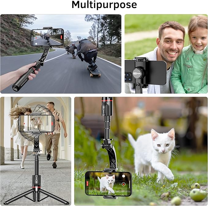 Smartphone Gimbal Stabilizer with Remote, Aluminum Extendable Selfie Stick Tripod, 360° Automatic Rotation, Auto Balance for Live Video Recording, Vlogging, YouTube Compatible with iPhone and Android