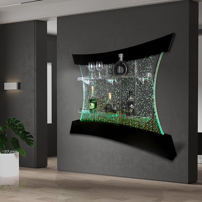 PONDO Multifunctional LED Changing Water Bubble Wall Mounted Wine Cabinet with 7-Color Display Shelf - Perfect for Living Room, Home, Bar, Buffet, Party, Sensory Items & New Year Decor