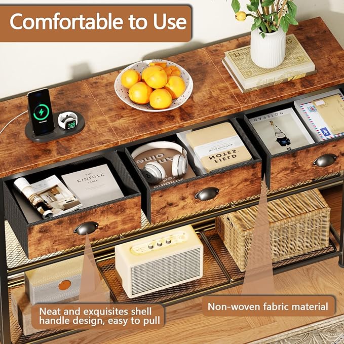Furologee Console Table with Charging Station 38'' Entryway Table LED