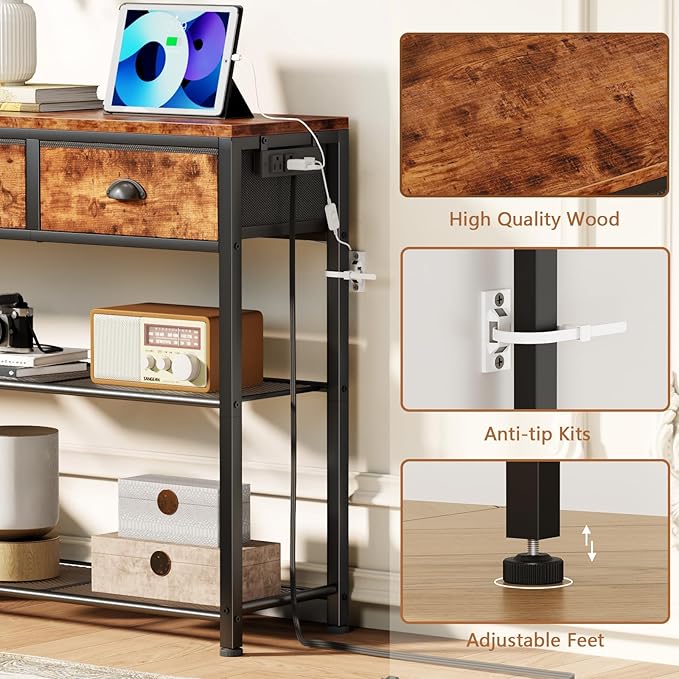 Furologee Console Table with Charging Station 38'' Entryway Table LED