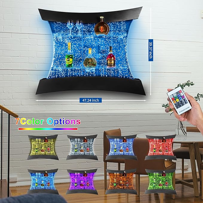 PONDO Multifunctional LED Changing Water Bubble Wall Mounted Wine Cabinet with 7-Color Display Shelf - Perfect for Living Room, Home, Bar, Buffet, Party, Sensory Items & New Year Decor