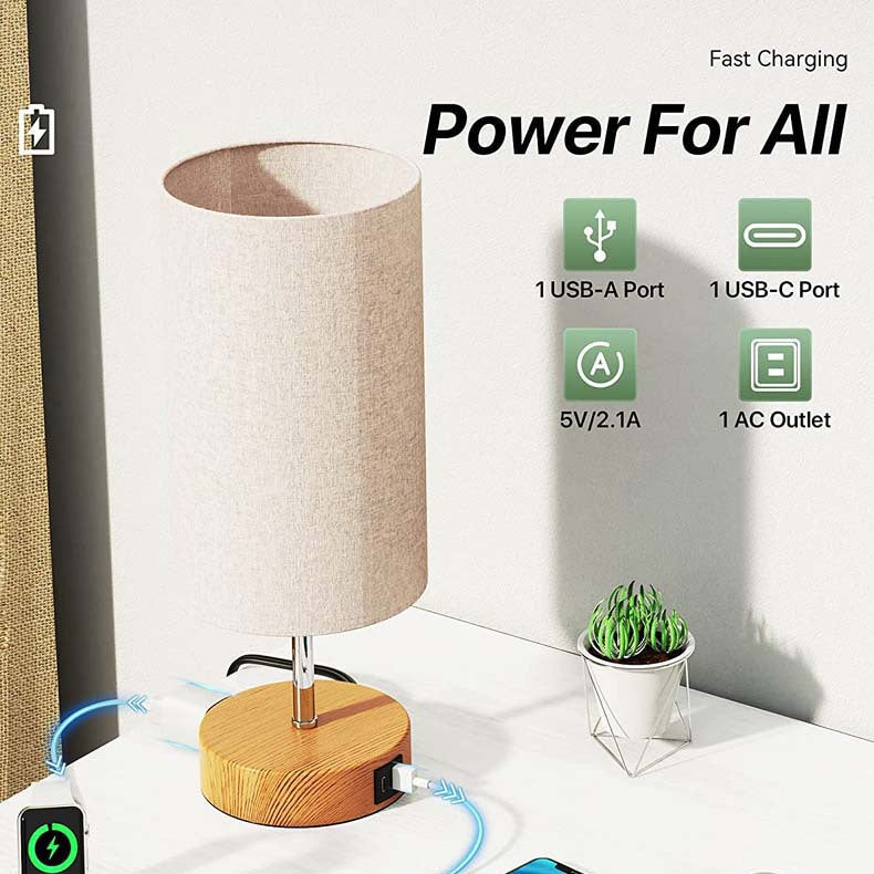 Living Room Study Touch Three-speed Dimming Wood Grain Table Lamp Charging Station