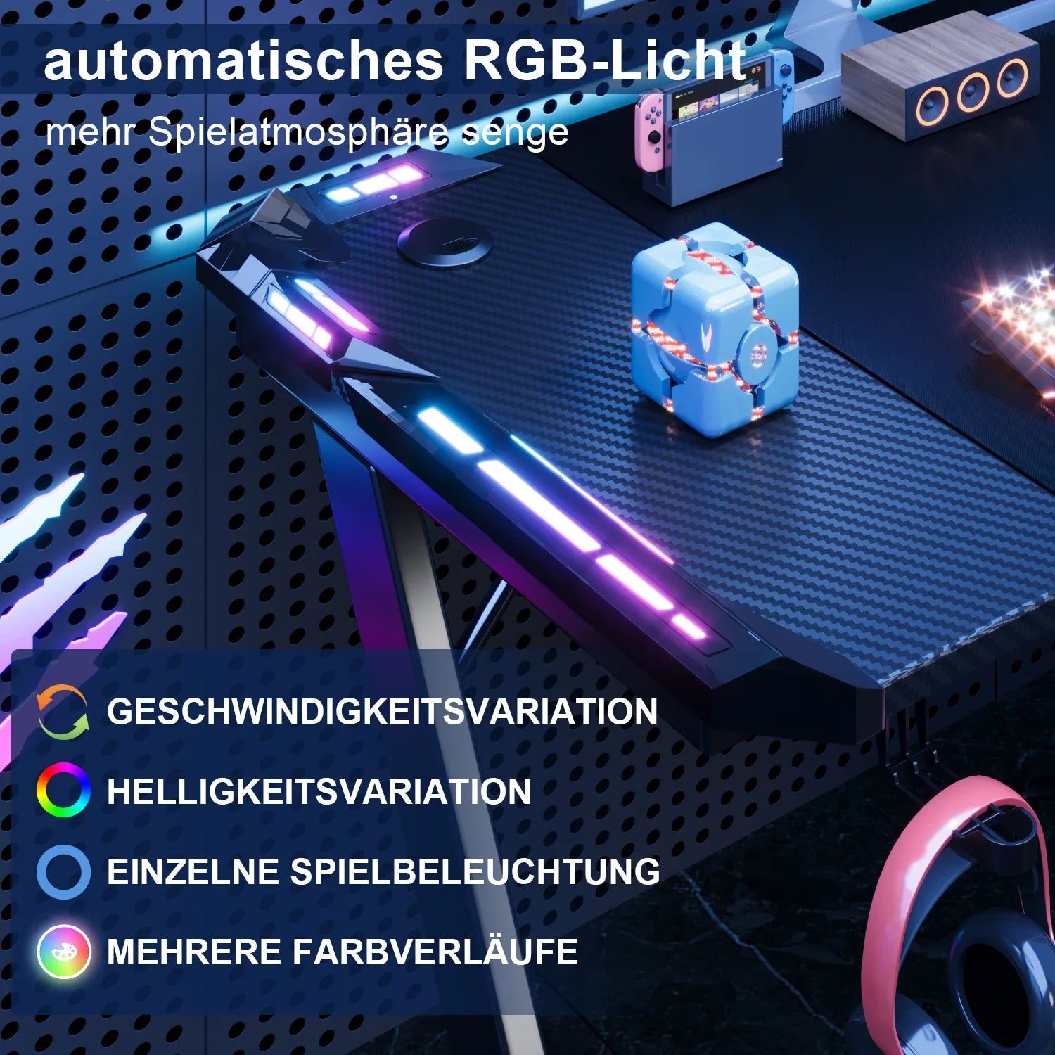 Devoko Gaming table with LED 120x60 cm Gaming desk Z-Frame Ergonomic Gamer PC table with Cup Holder