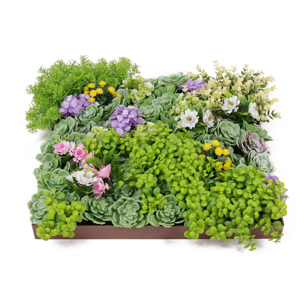 Artificial Moss and Succulent Hanging Wall Art Frame 20" Square UV Resistant (Outdoor Proof)