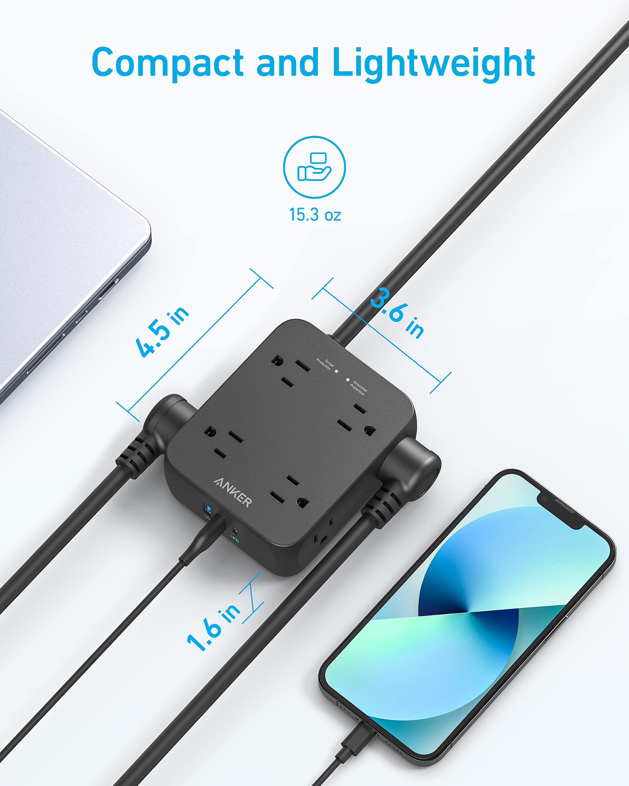 Anker 341 11-in-1 Power Strip: Features 8 AC outlets, 2 USB-A ports, and 1 USB-C port