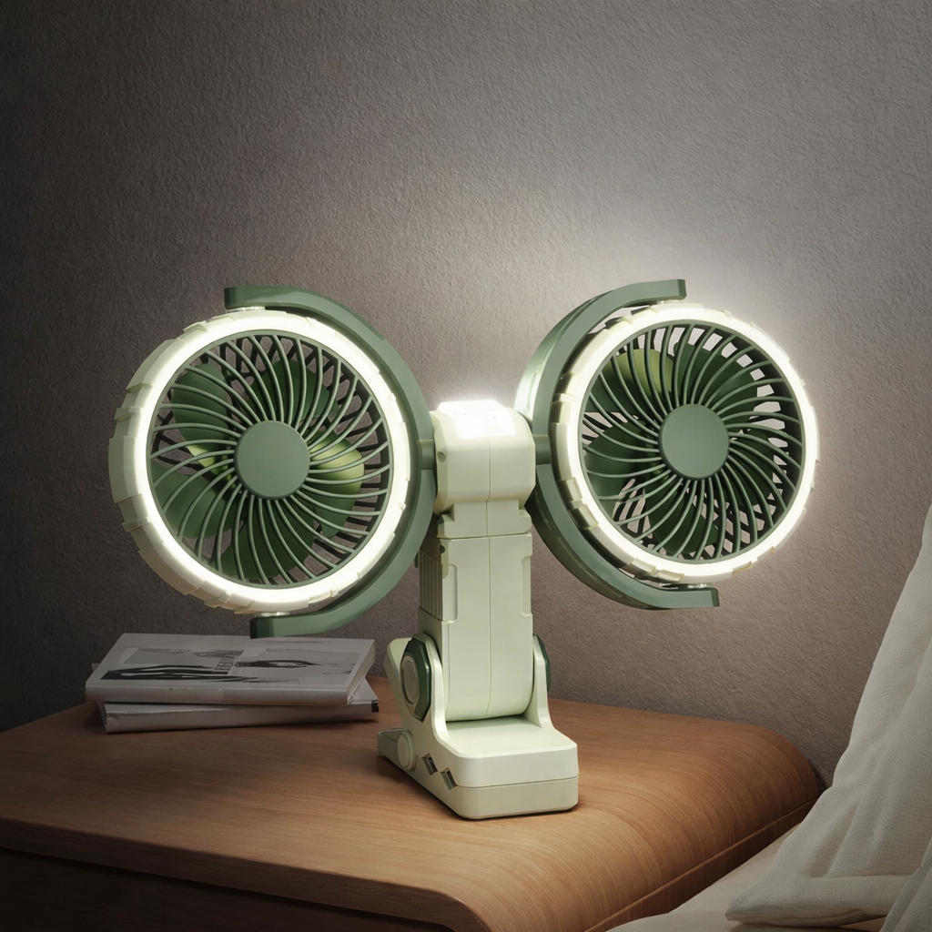 Cool Breeze | Portable Fan with Dual Heads & Rechargeable Battery | Adjustable Speed for Comfort