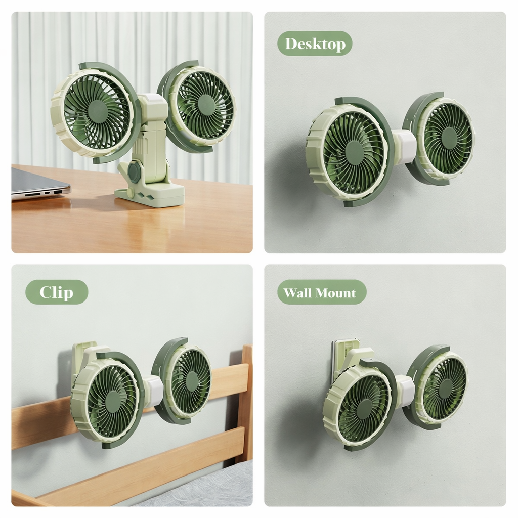 Cool Breeze | Portable Fan with Dual Heads & Rechargeable Battery | Adjustable Speed for Comfort