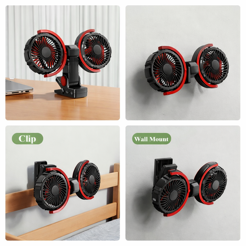 Cool Breeze | Portable Fan with Dual Heads & Rechargeable Battery | Adjustable Speed for Comfort