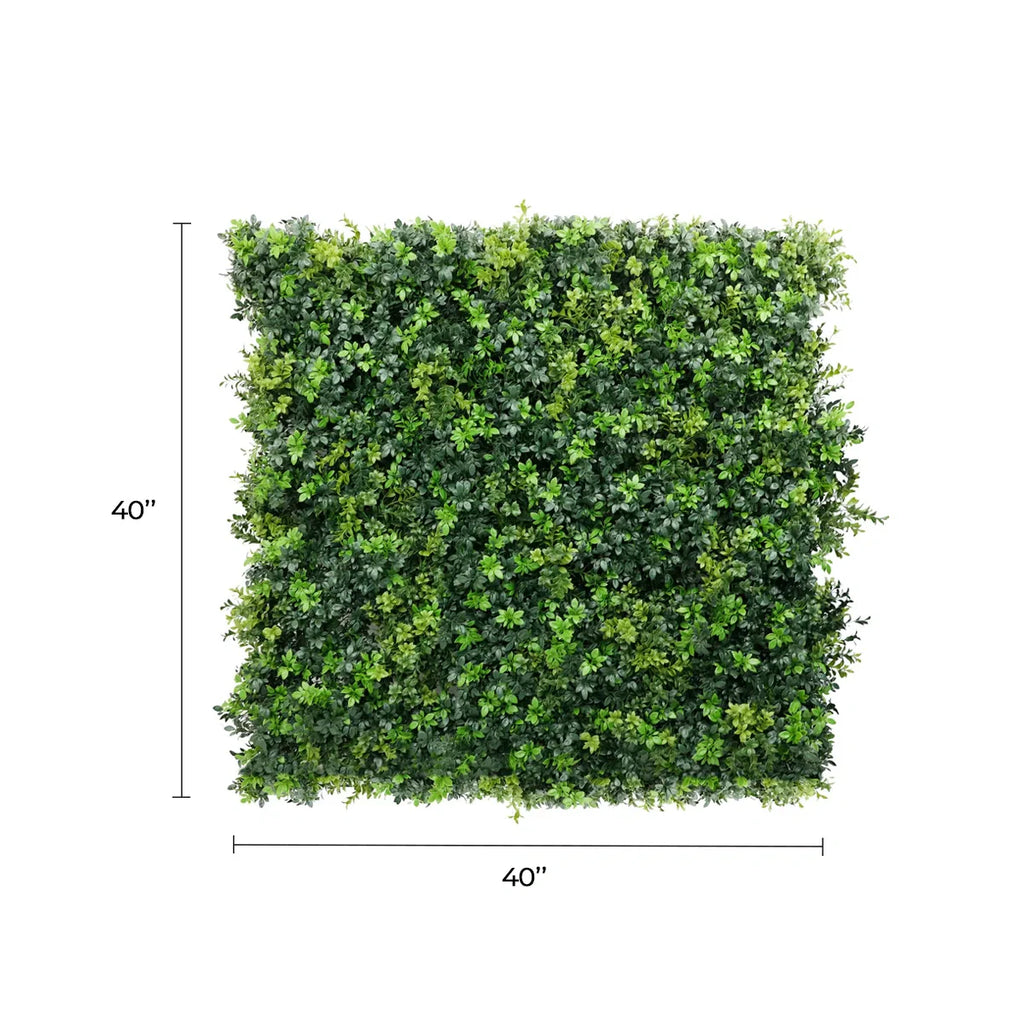 Dark Green Extra Dense Commercial Grade Boxwood Panel 40" x 40" UV + FR Metal Frame