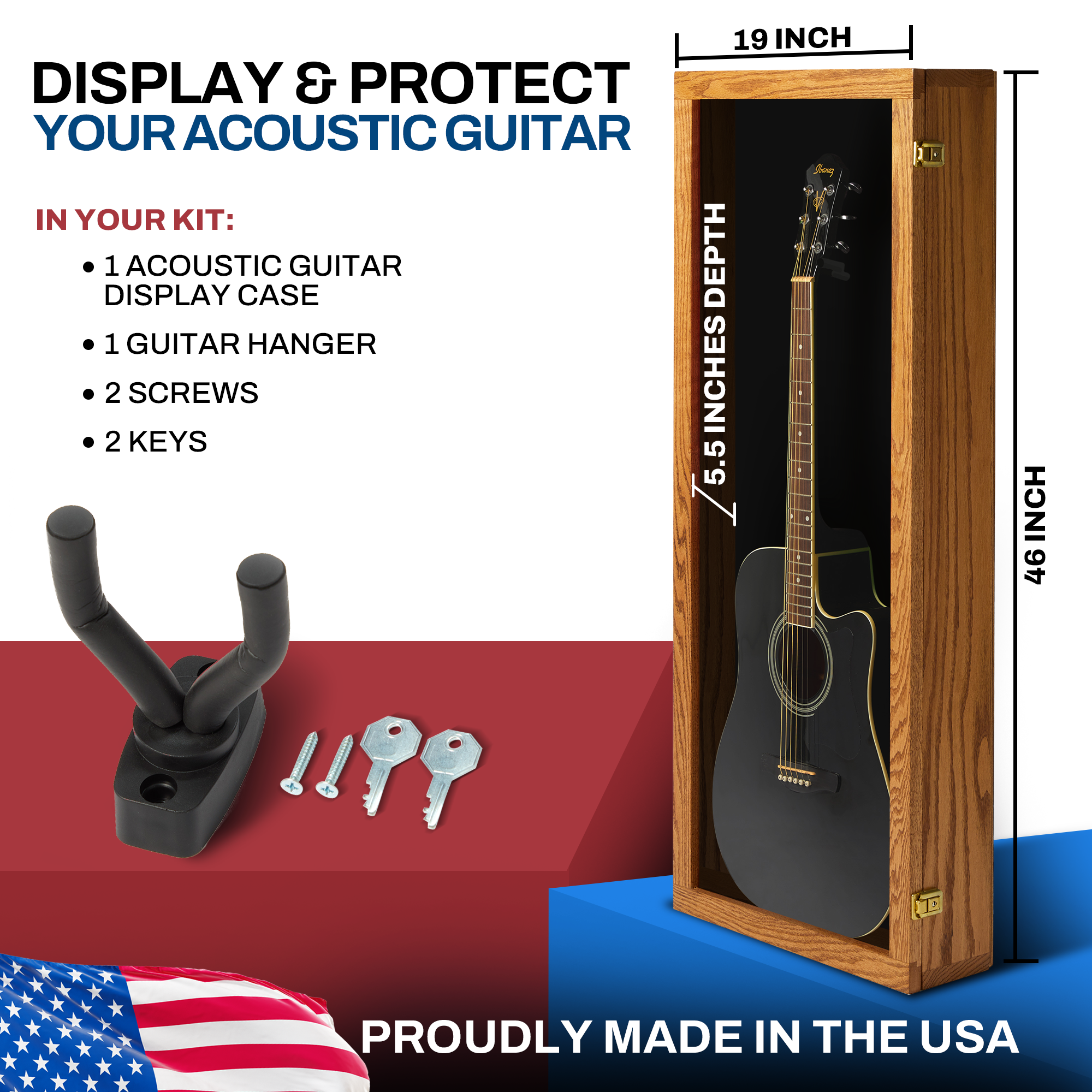 Acoustic  Guitar Display Case - Premium Oak