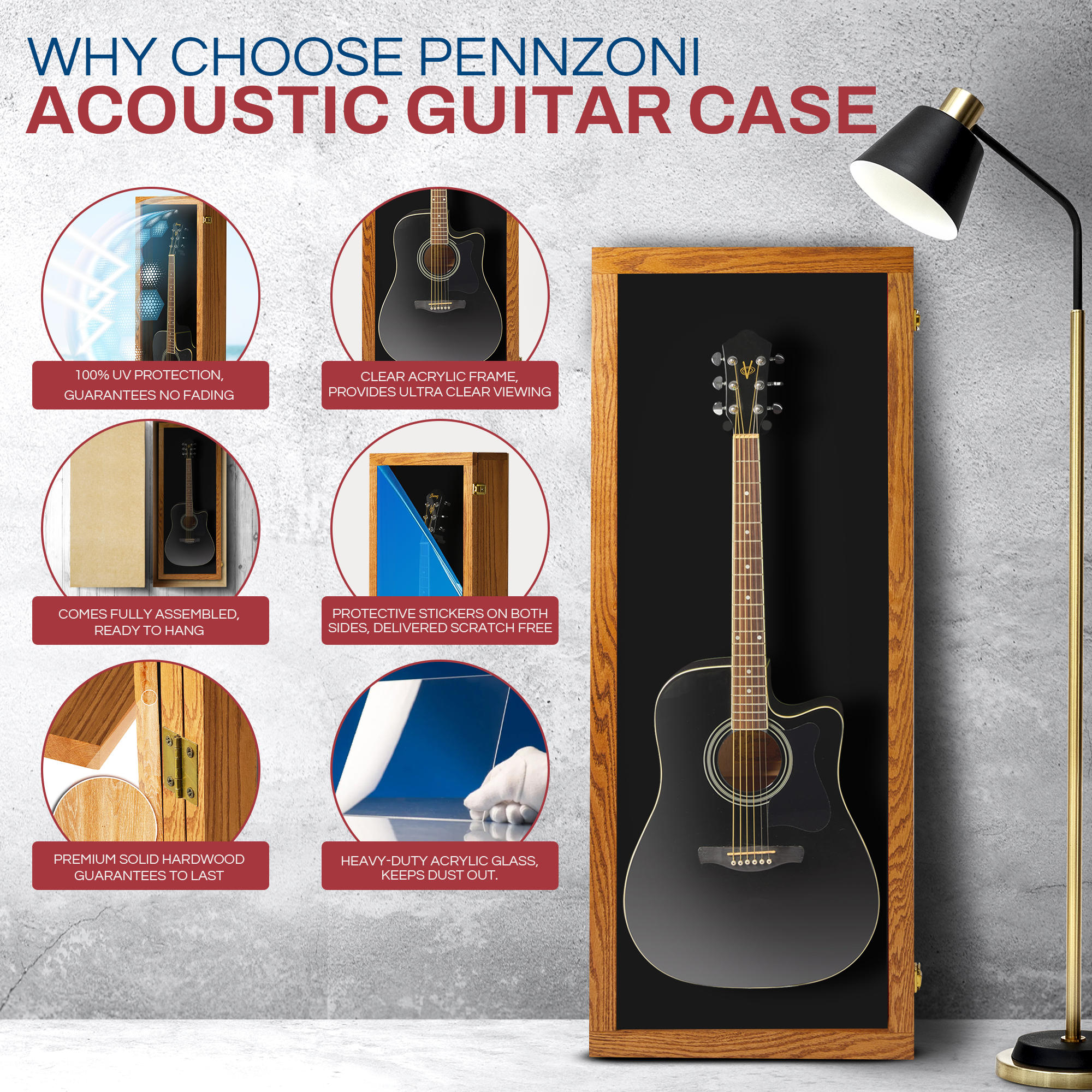 Acoustic  Guitar Display Case - Premium Oak