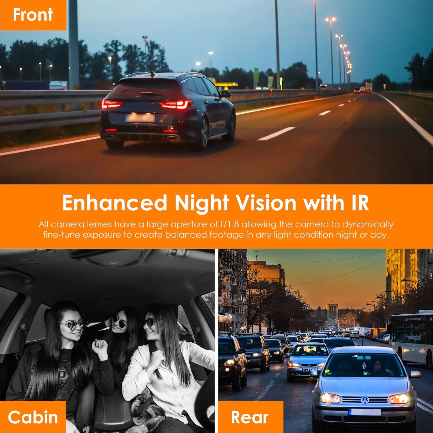 Rexing V2 PRO AI Dash Cam, 3-Channel Front/Cabin/Rear 1080p Recording with Wi-Fi and GPS