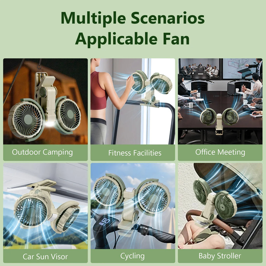 Cool Breeze | Portable Fan with Dual Heads & Rechargeable Battery | Adjustable Speed for Comfort