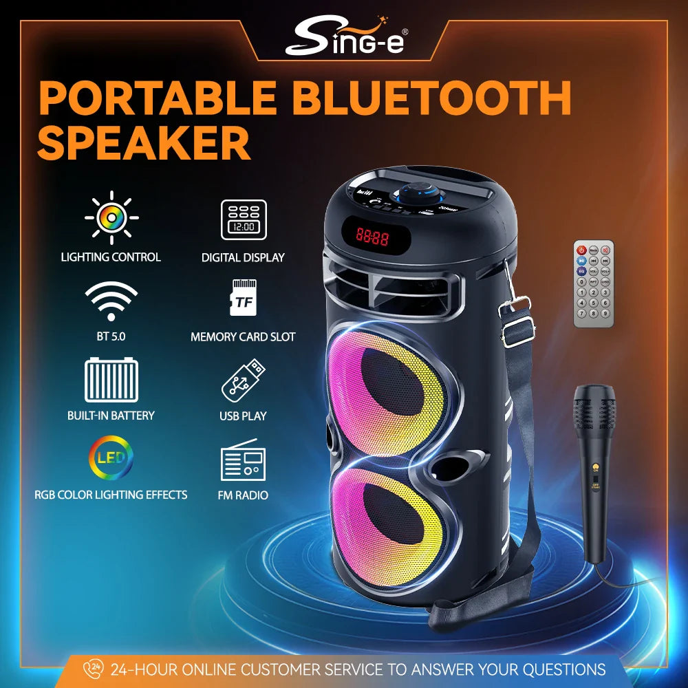 ZQS42106 Portable Dual 4-inch Bluetooth Speaker Wireless Charging Long Range BT/USB/TF/AUX/MIC/FM/Colorful Karaoke Outdoor