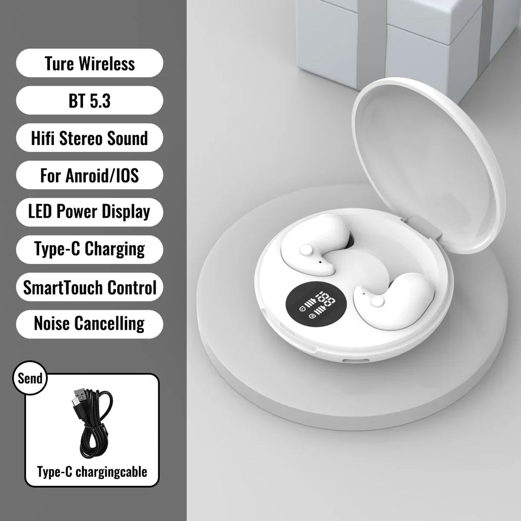 Sleep Invisible Earphone, Mini Hidden Headphones, In Ear IPX5 Waterproof Earbuds with Mic, HIFI Music Headset.