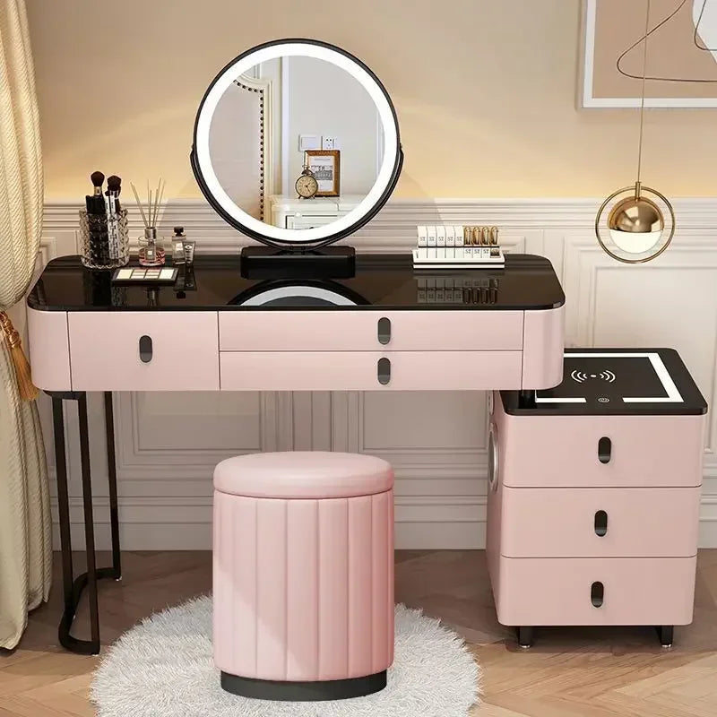 Modern Dressing Table with Smart Wireless Charging Luxury Bedroom Multifunctional Makeup Table with Chair Sound Cloud Led Mirror