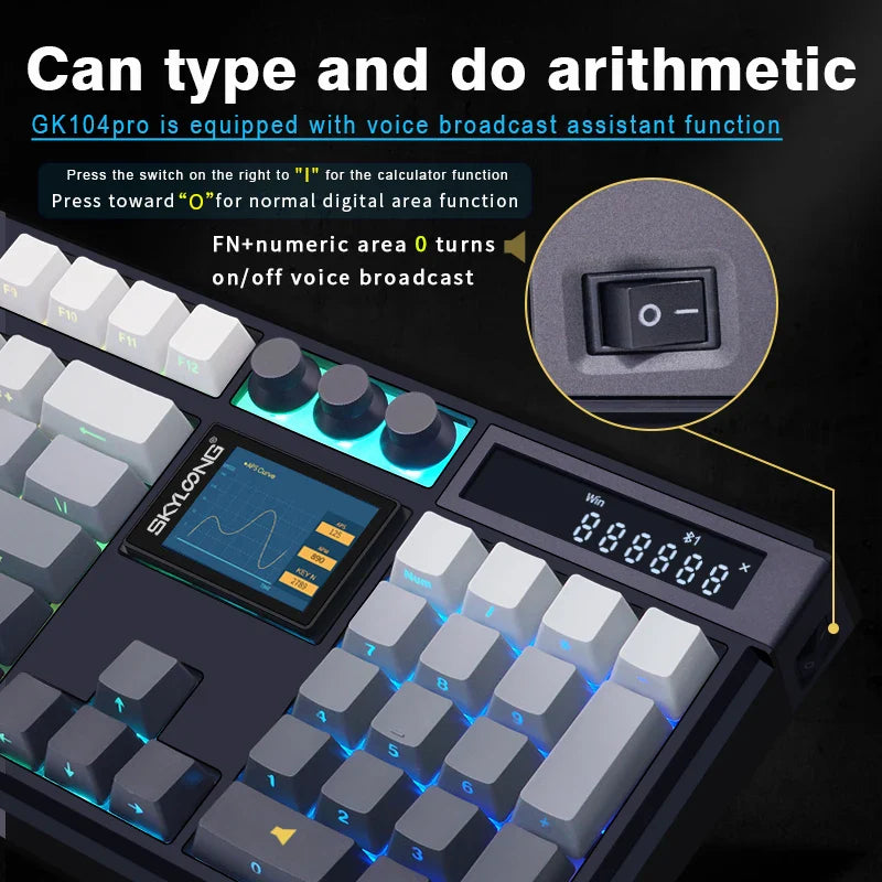 Wireless Mechanical Keyboard with 3.0 Screen 3 Knobs Hot-Swappable Silent Switch PBT keycaps