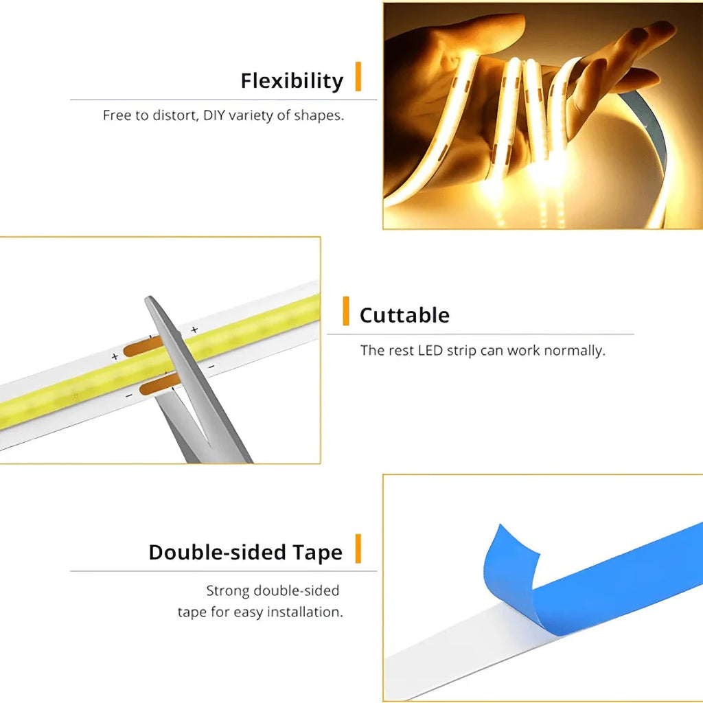 LED COB USB Strip Light – Touch Dimmer Flexible Indoor Lighting