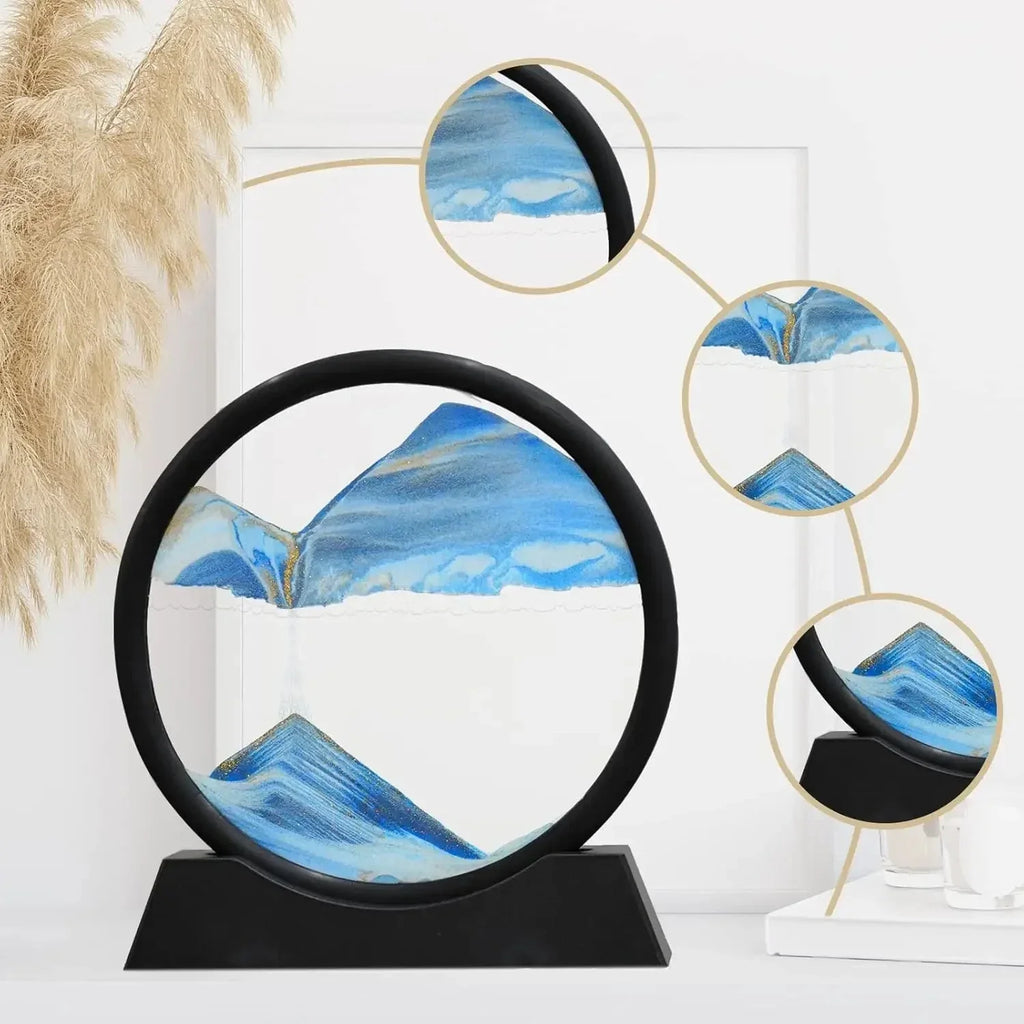 3D Moving Sand Art Picture - Round Glass Deep Sea Sandscape Hourglass for Home & Office Decor