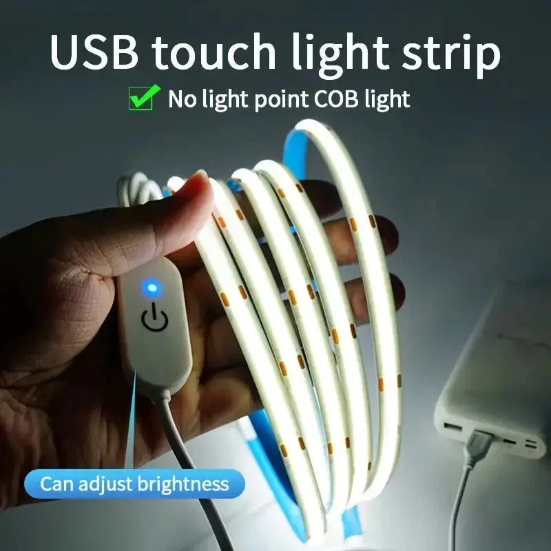 LED COB USB Strip Light – Touch Dimmer Flexible Indoor Lighting